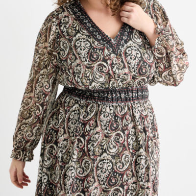 Frye and Co. Womens Plus Long Sleeve Floral Maxi Dress