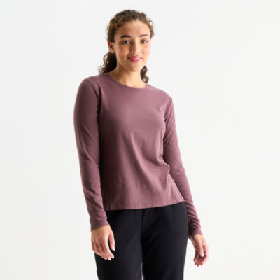 Xersion Womens Cotton Crew Neck Long Sleeve T-Shirt