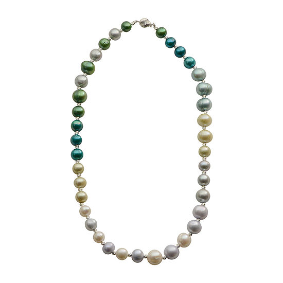 Cultured Freshwater Green & Blue Pearl Sterling Silver Ombré Necklace