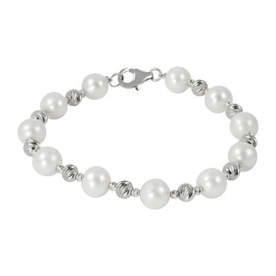 Cultured Freshwater Pearl & Brilliance Bead Sterling Silver Bracelet ...