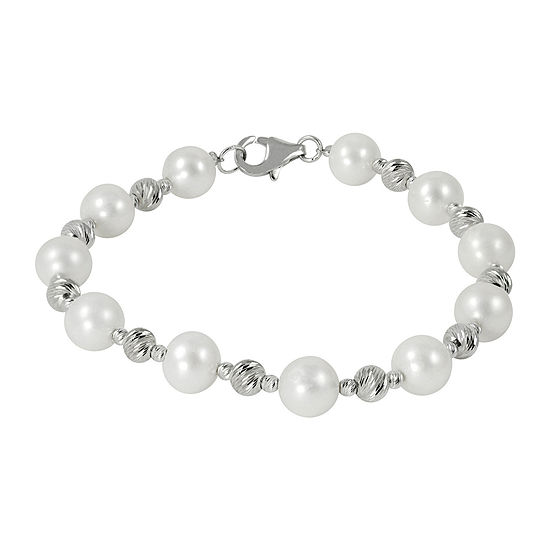 Cultured Freshwater Pearl & Brilliance Bead Sterling Silver Bracelet