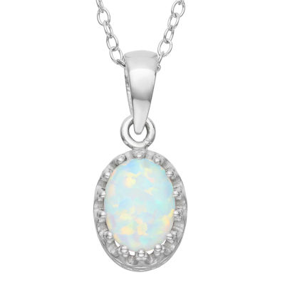 Womens Lab Created Opal Sterling Silver Pendant Necklace