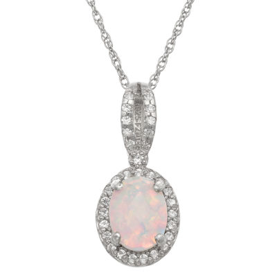 Womens Lab Created Opal Sterling Silver Pendant Necklace