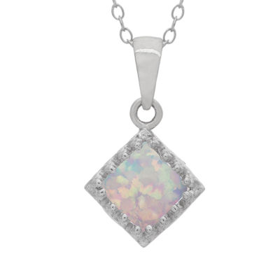 Womens Lab Created White Opal Sterling Silver Pendant Necklace