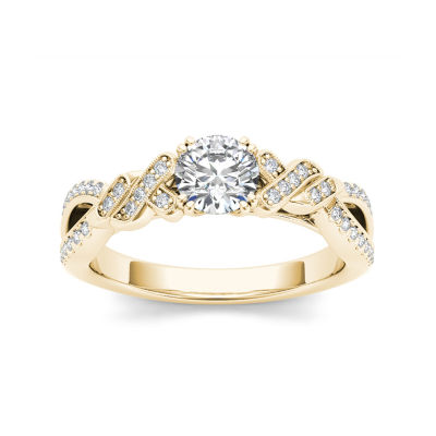 Womens 3/4 CT. T.W. Natural White Diamond 14K Gold Round Side Stone Engagement Ring