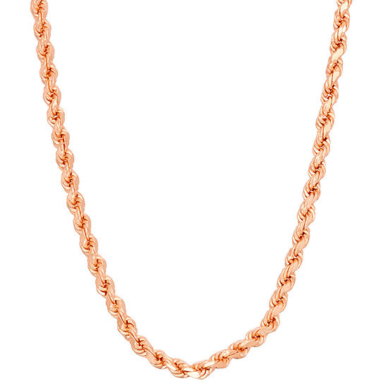 14K Rose Gold Over Silver Solid Rope Chain Necklace