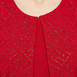Perceptions 3/4 Bell Sleeve Glitter Jacket Dress-Petite