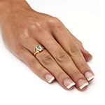 Womens Diamond Accent Genuine Green Emerald 18K Gold Over Silver Cocktail Ring