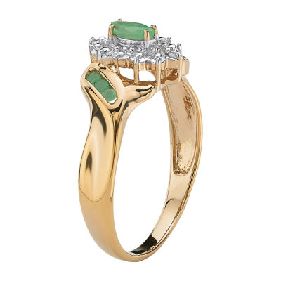Womens Diamond Accent Genuine Green Emerald 18K Gold Over Silver Cocktail Ring