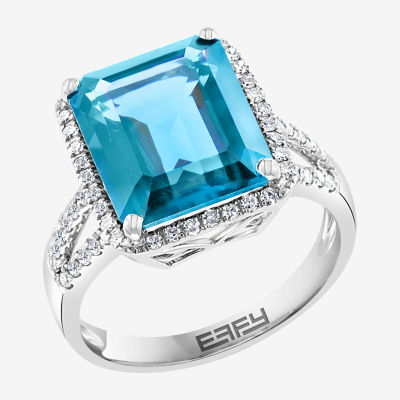 Effy Womens 1/3 CT. T.W. Diamond & Genuine Blue Topaz 14K White Gold Cocktail Ring