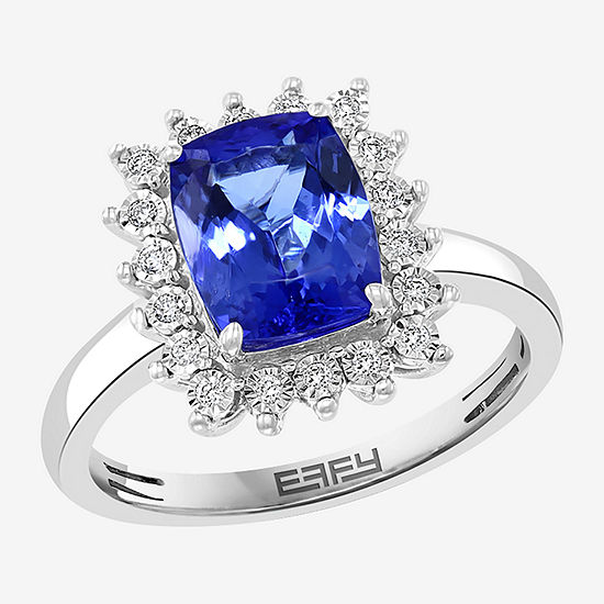 Effy Womens 1/10 CT. T.W. Diamond & Genuine Blue Tanzanite Sterling Silver Cocktail Ring