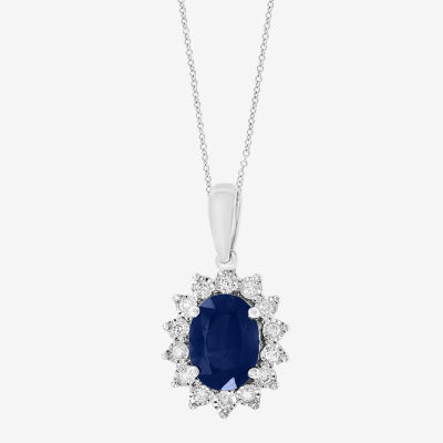 Effy Womens 1/10 CT. T.W. Diamond & Genuine Blue Sapphire 14K White Gold Pendant Necklace