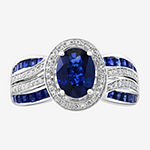 Effy Womens 1/5 CT. T.W. Diamond & Genuine Blue Sapphire 14K White Gold Cocktail Ring