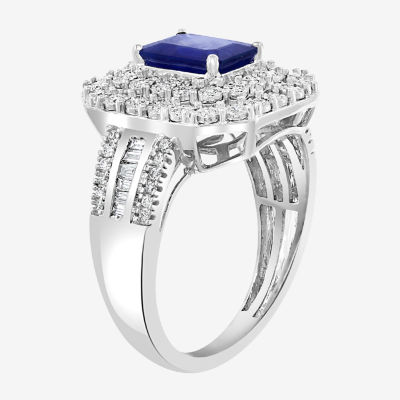 Effy Womens 1/ CT. T.W. Diamond & Genuine Blue Sapphire 14K White Gold Cocktail Ring