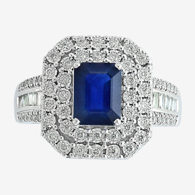 Effy Womens 1/ CT. T.W. Diamond & Genuine Blue Sapphire 14K White Gold Cocktail Ring