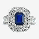 Effy Womens 1/2 CT. T.W. Diamond & Genuine Blue Sapphire 14K White Gold Cocktail Ring