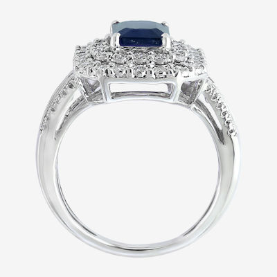 Effy Womens 1/ CT. T.W. Diamond & Genuine Blue Sapphire 14K White Gold Cocktail Ring