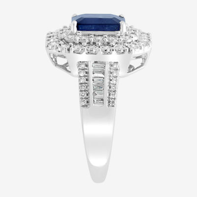 Effy Womens 1/ CT. T.W. Diamond & Genuine Blue Sapphire 14K White Gold Cocktail Ring