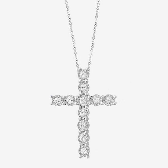 Effy  Womens 1/5 CT. T.W. Genuine Diamond Sterling Silver Cross Pendant Necklace