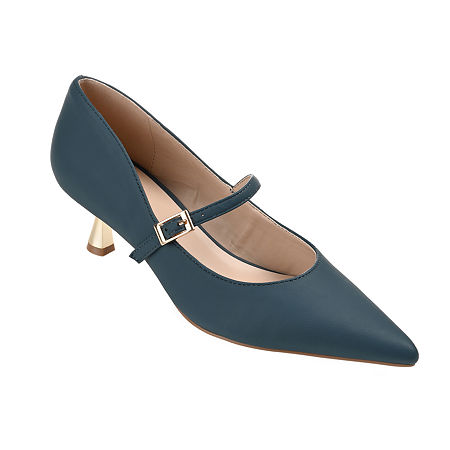 Journee Collection Womens Manza Pointed Toe Spool Heel Pumps, 9 1/2 Medium, Blue