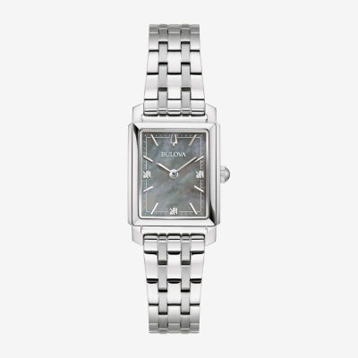 Bulova Womens Diamond Accent Silver Tone Stainless Steel Bracelet Watch 96p252