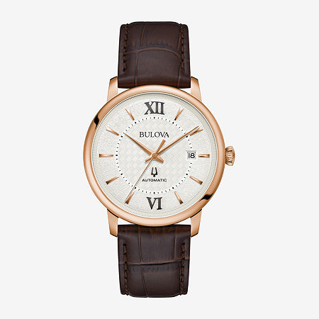 Bulova Mens Automatic Brown Leather Strap Watch 97b225, One Size