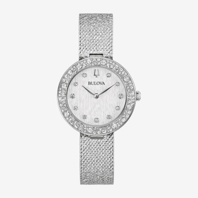 Bulova Womens Crystal Accent Silver Tone Stainless Steel Strap Watch 96l329