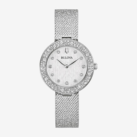 Crystal Womens Crystal Accent Silver Tone Stainless Steel Strap Watch , One Size - BULOVA 96L329