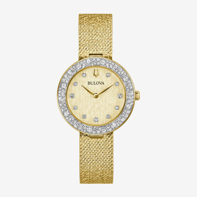 Bulova Womens Crystal Accent Gold Tone Stainless Steel Strap Watch 98l321