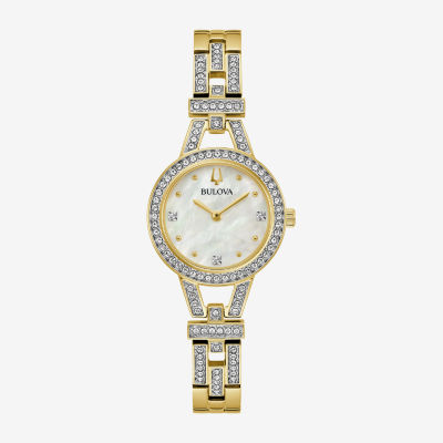 Bulova Crystal Womens Crystal Accent Gold Tone Stainless Steel Bracelet Watch 98l325