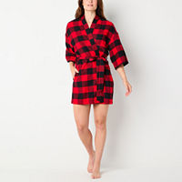 Sleep Chic Womens Flannel Long Sleeve Knee Length Robe, Large, Red