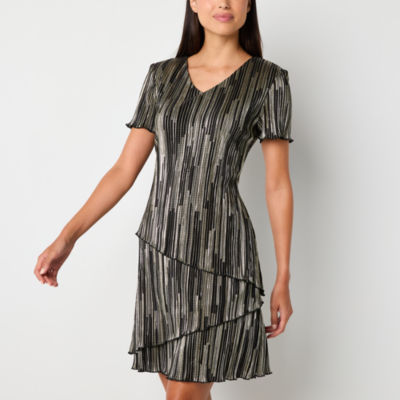 Connected Apparel Womens Short Sleeve Striped Shift Dress Petite