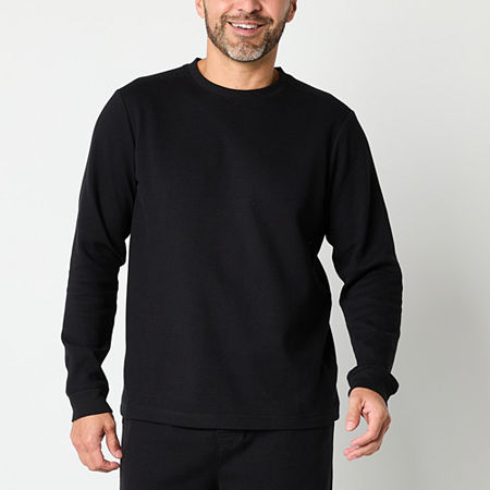 St. John's Bay Mens Waffle Long Sleeve Crew Neck Pajama Top, Large, Black