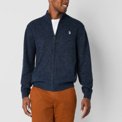 U.S. Polo Assn. Full Zip Mens Mock Neck Long Sleeve Zipper Cardigan