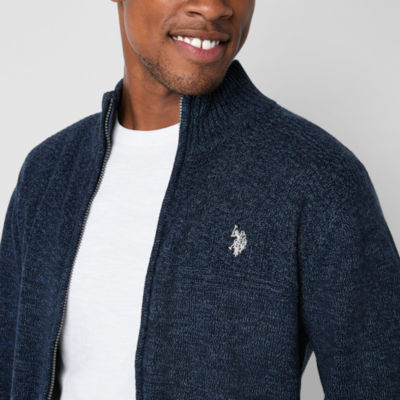 U.S. Polo Assn. Full Zip Mens Mock Neck Long Sleeve Zipper Cardigan