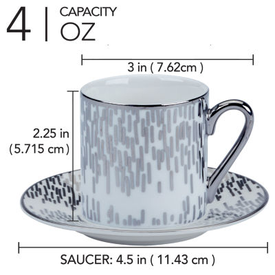 Certified International Matrix Silver Espresso Cup & Saucers Set