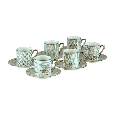 Certified International Matrix Silver Espresso Cup & Saucers Set