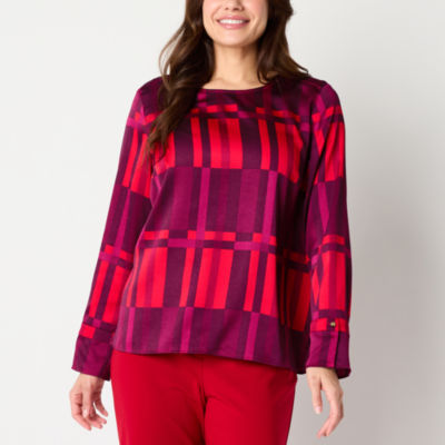 Liz Claiborne Womens Crew Neck Long Sleeve Satin Blouse