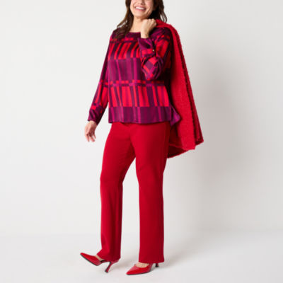 Liz Claiborne Womens Crew Neck Long Sleeve Satin Blouse