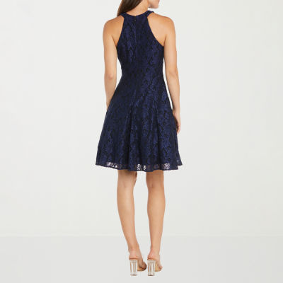 R & M Richards Sleeveless Glitter Lace Fit Flare Dress