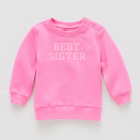 Okie Dokie Baby Girls Crew Neck Long Sleeve Fleece Sweatshirt, 24 Months, Pink