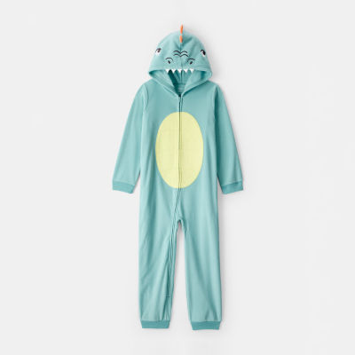 Carter's Dinosaur Little & Big Kid Boys Fleece Hooded Long Sleeve One Piece Pajama