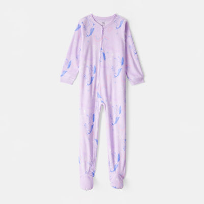 Carter's Little & Big Kid Girls Footed Fleece Round Neck Long Sleeve One Piece Pajama