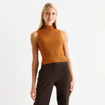 Worthington Womens Mock Neck Sleeveless Pullover Sweater