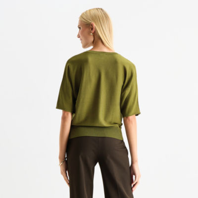 Worthington Womens V Neck Elbow Sleeve Pullover Sweater