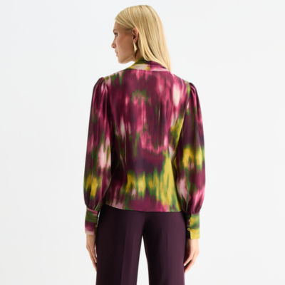 Worthington Womens Split Tie Neck Long Sleeve Blouse