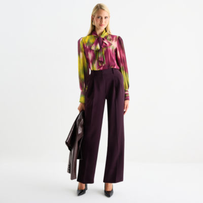 Worthington Womens Split Tie Neck Long Sleeve Blouse