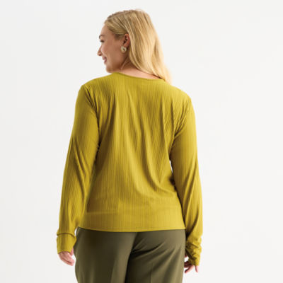 Worthington Womens Crew Neck Long Sleeve Plus Blouse
