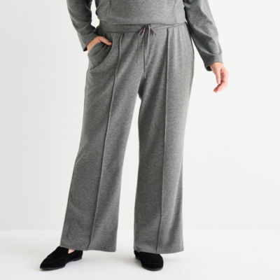 Liz Claiborne Womens Plus Wide Leg Mid Rise Jogger Pant