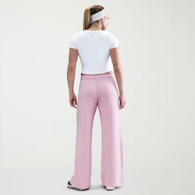 Nike Club Womens Comfort Waistband Drawstring Waist Wide Leg Mid Rise Fleece Sweatpant